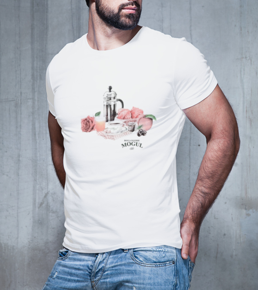 Boulangerie Mogul French Press Rose Croissant Breakfast T-Shirt