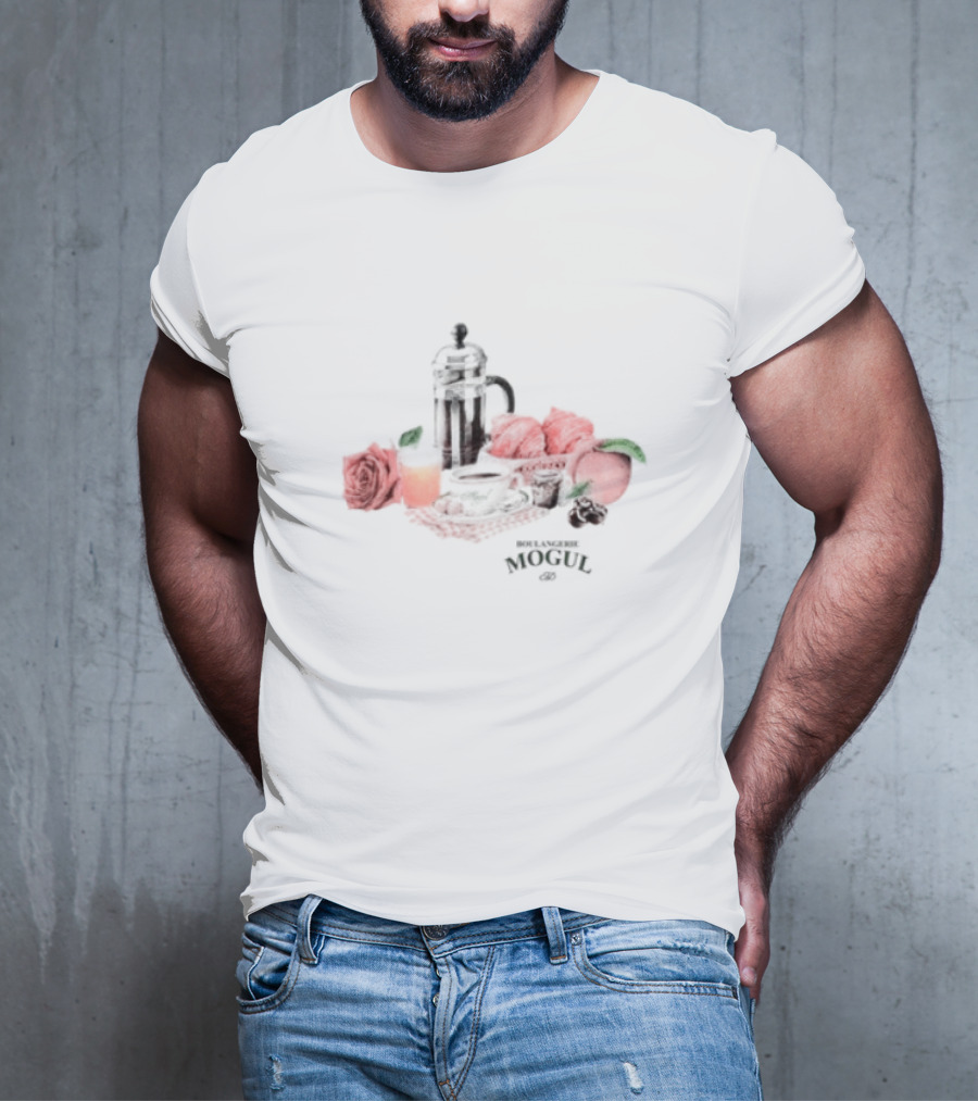 Boulangerie Mogul French Press Rose Croissant Breakfast T-Shirt