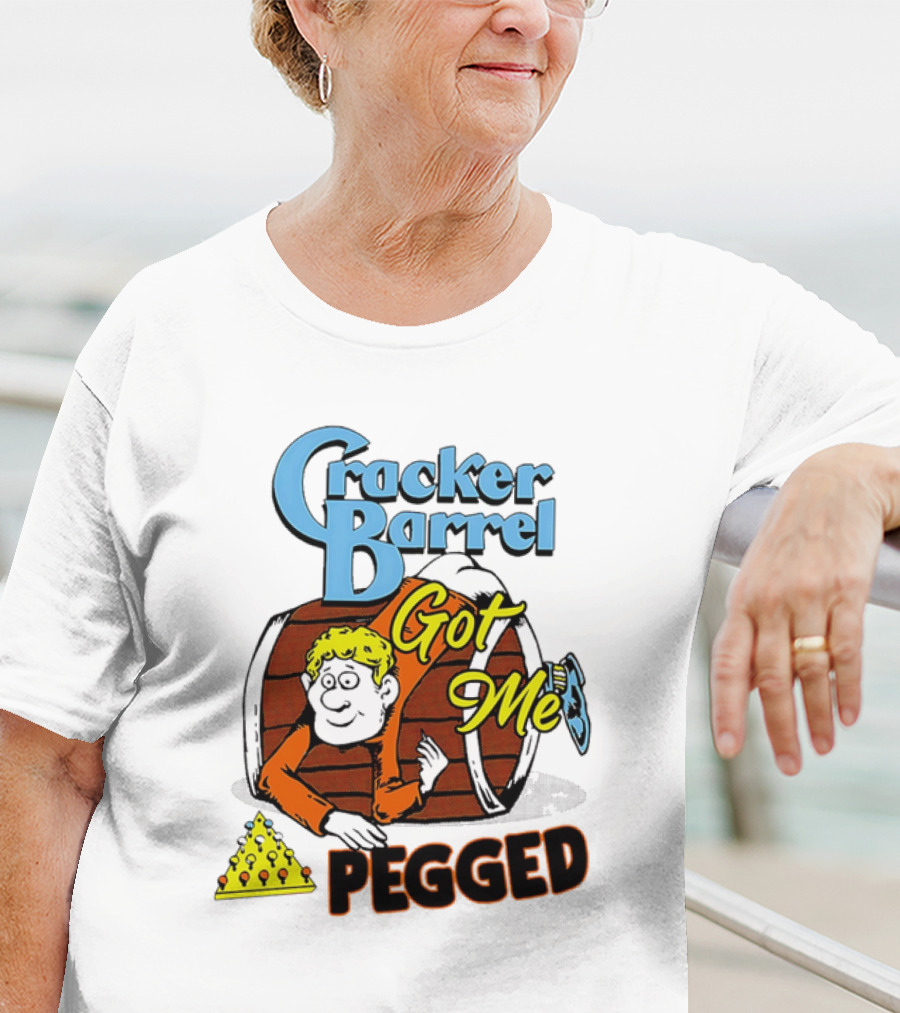 Cracker Barrel Got Me Pegged Cartoon Retro Style With Character And Cheese Icons T-Shirt
