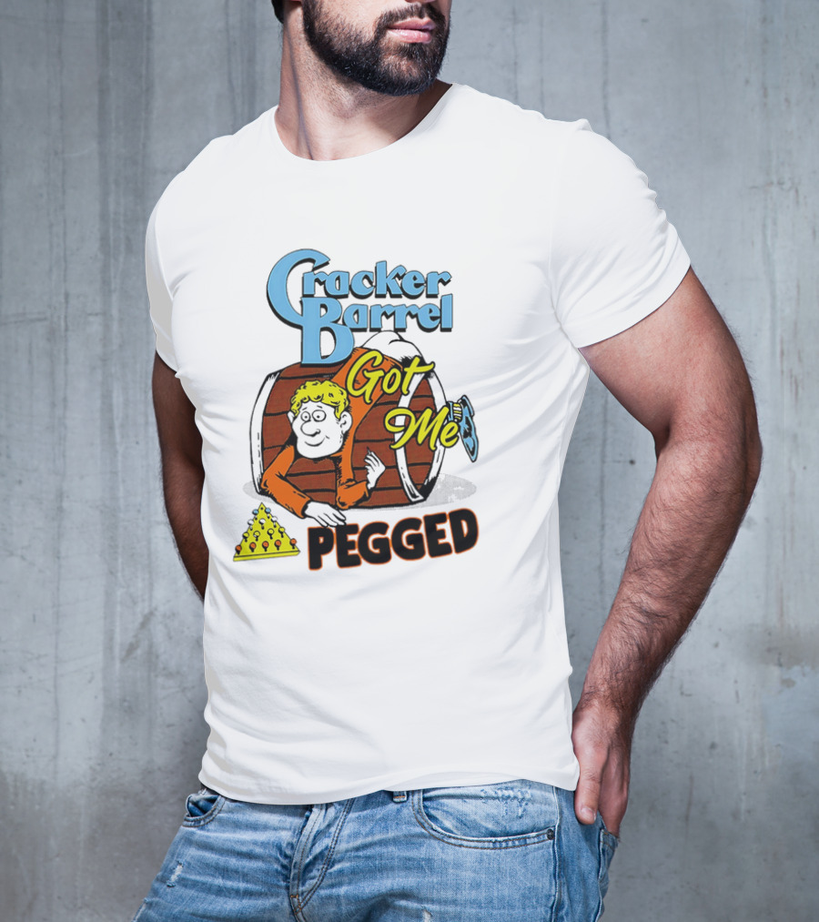 Cracker Barrel Got Me Pegged Cartoon Retro Style With Character And Cheese Icons T-Shirt