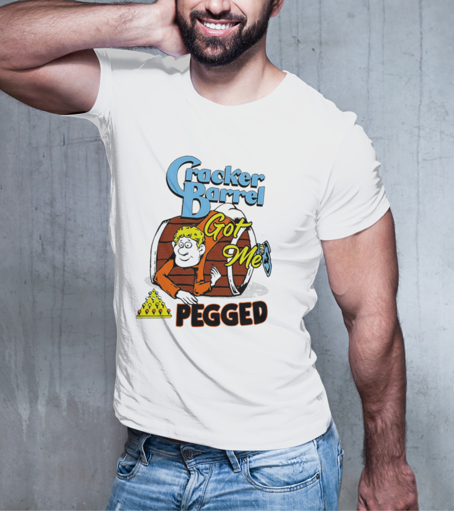 Cracker Barrel Got Me Pegged Cartoon Retro Style With Character And Cheese Icons T-Shirt