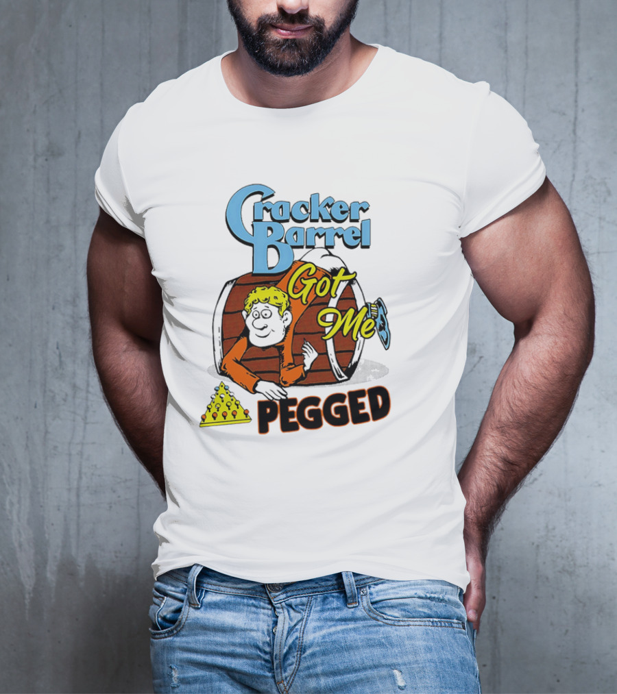 Cracker Barrel Got Me Pegged Cartoon Retro Style With Character And Cheese Icons T-Shirt