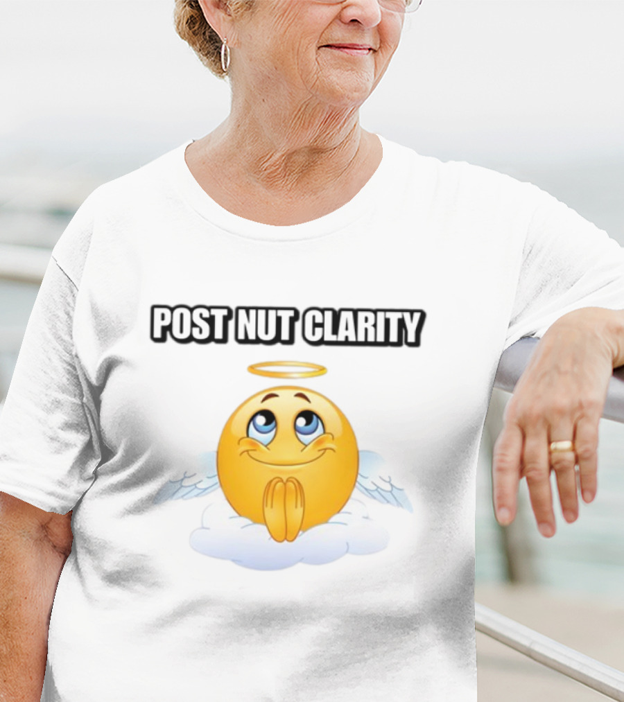 Cringeytees Post Nut Clarity Angel Emoji On Cloud T-Shirt