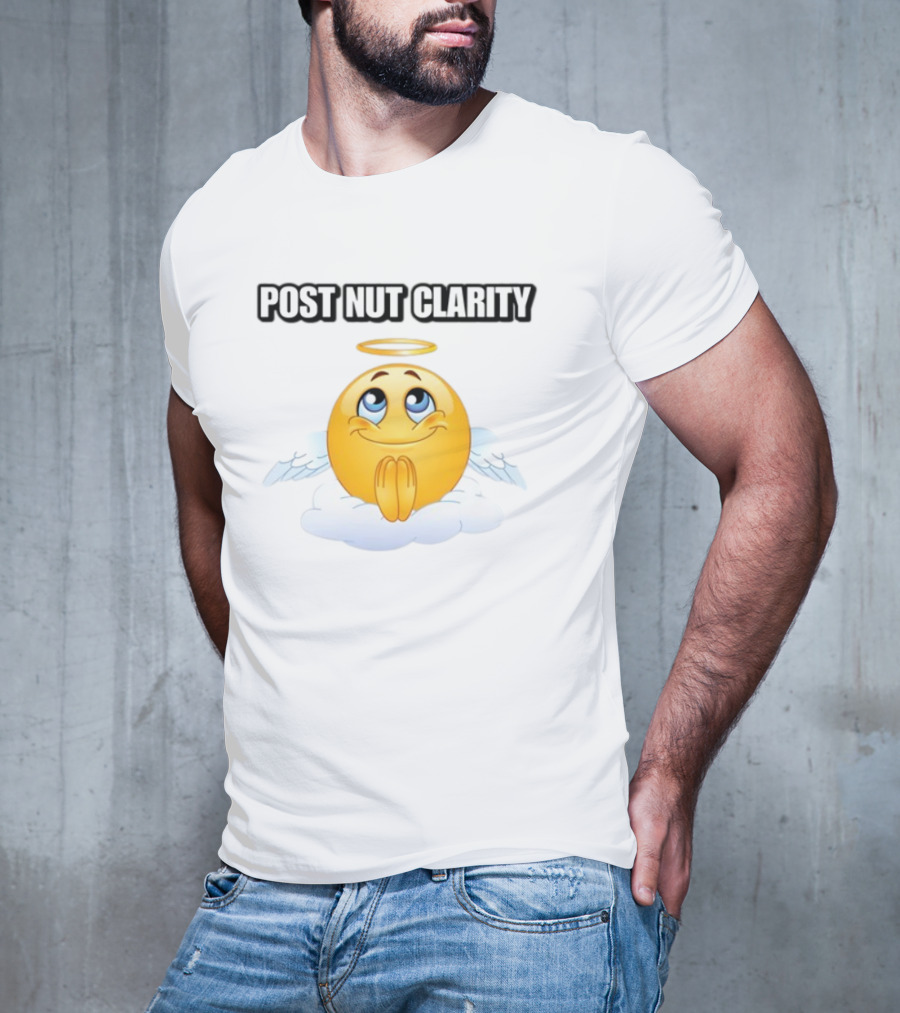 Cringeytees Post Nut Clarity Angel Emoji On Cloud T-Shirt