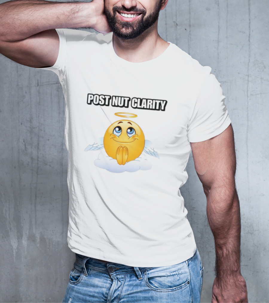 Cringeytees Post Nut Clarity Angel Emoji On Cloud T-Shirt
