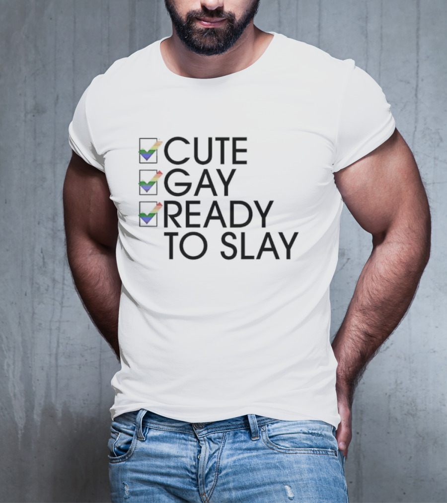 Cute Gay Ready To Slay Rainbow Checkmarks T-Shirt
