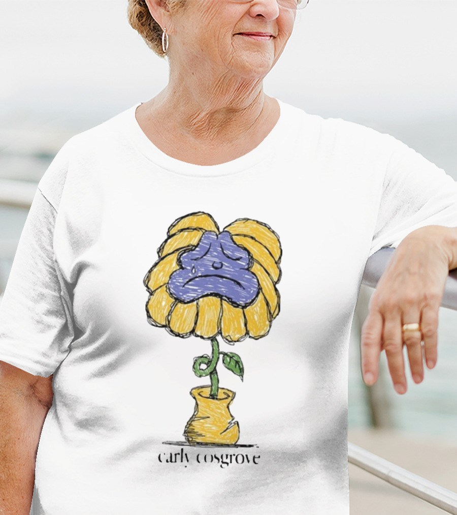 Carly Cosgrove Sad Flower Yellow Petals Blue Face Bloom T-Shirt