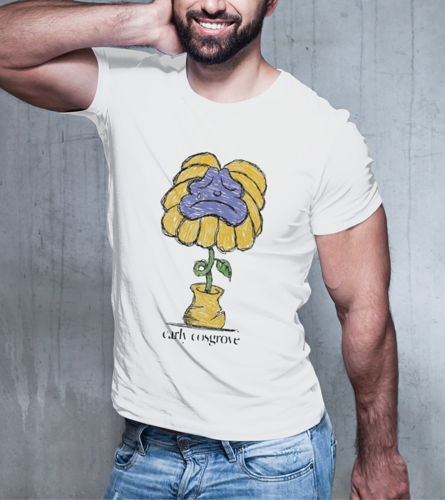 Carly Cosgrove Sad Flower Yellow Petals Blue Face Bloom T-Shirt
