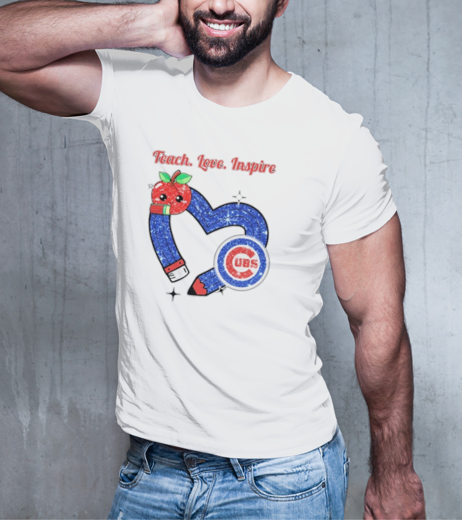 Chicago Cubs Teach Love Inspire Apple Pencil Heart T-Shirt