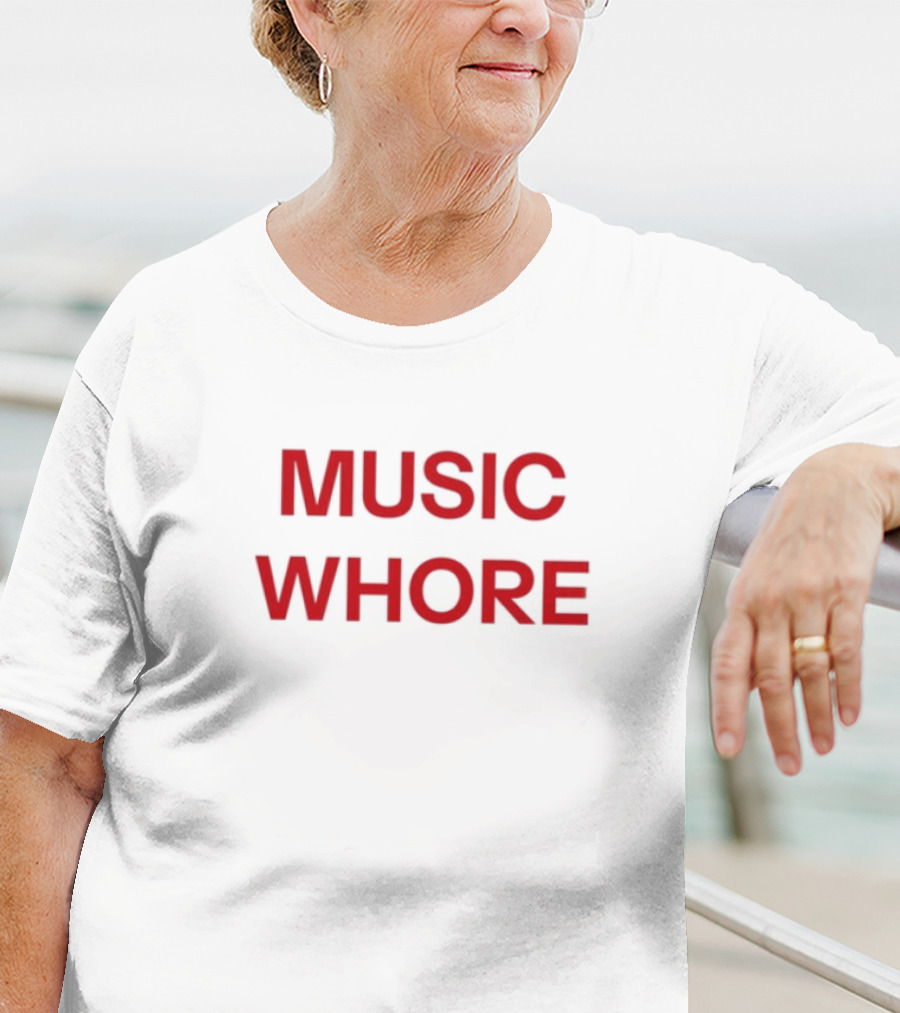 Divadelight Music Whore Bold Red Text Design T-Shirt