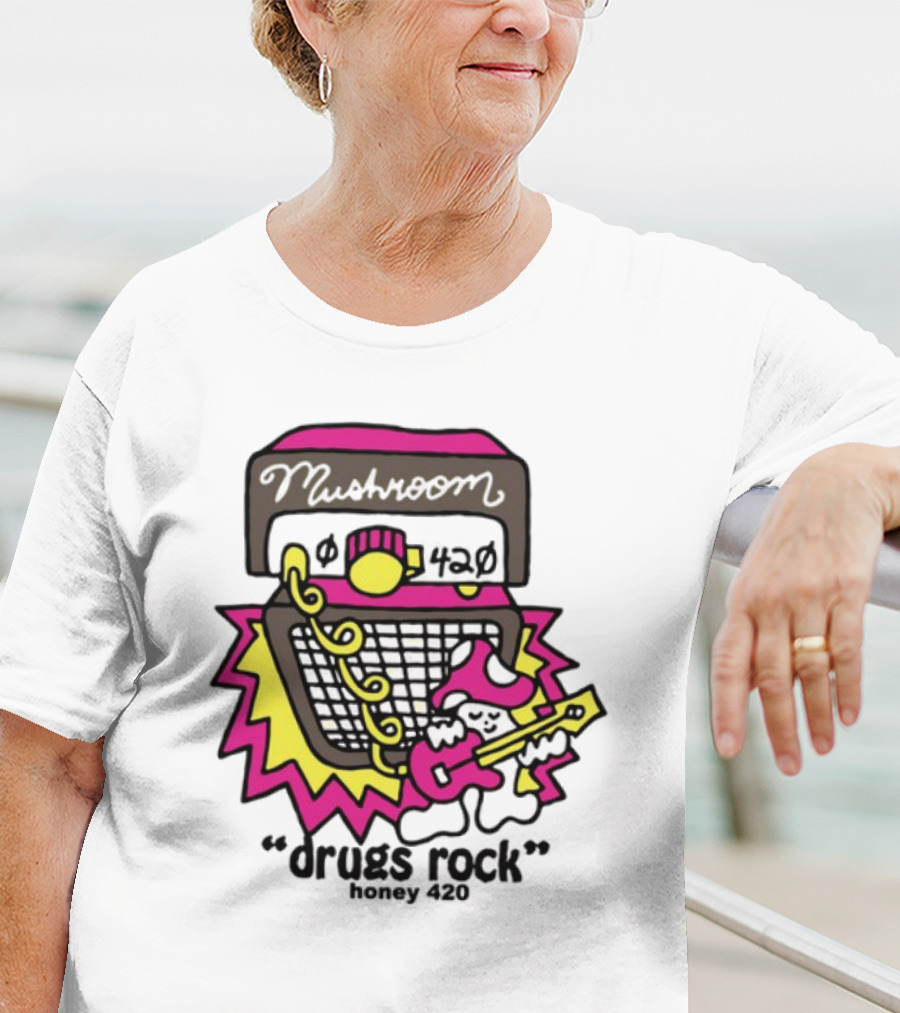 Drugs Rock Honey 420 Guitar Amp Bold Neon Art Style T-Shirt