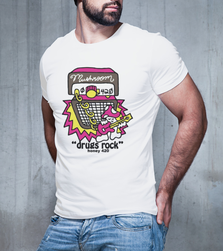 Drugs Rock Honey 420 Guitar Amp Bold Neon Art Style T-Shirt