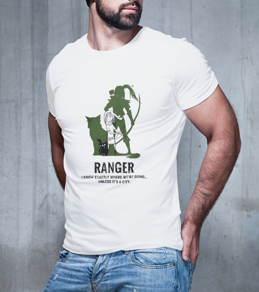 Dungeons And Dragons Ranger With Bow And Wolf Companion I Know Exactly Where We’re Going Unless It’s A City T-Shirt