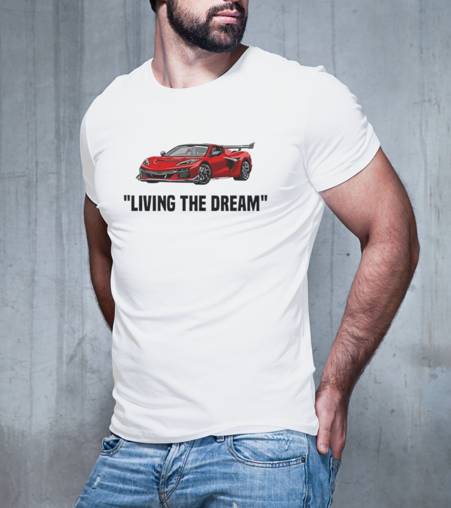 Corvette Living The Dream Red Convertible Car T-Shirt
