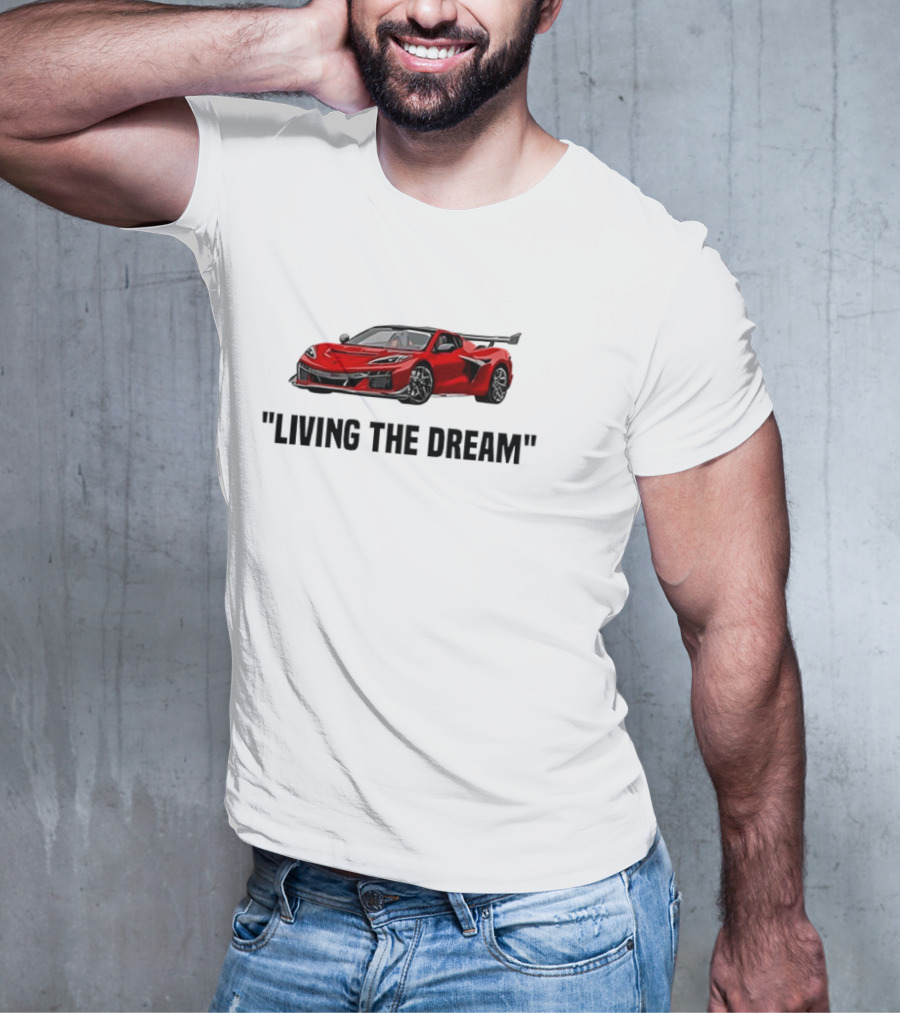 Corvette Living The Dream Red Convertible Car T-Shirt