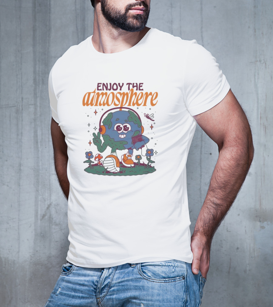 Enjoy The Atmosphere Planet Earth Headphones Peace Flowers T-Shirt
