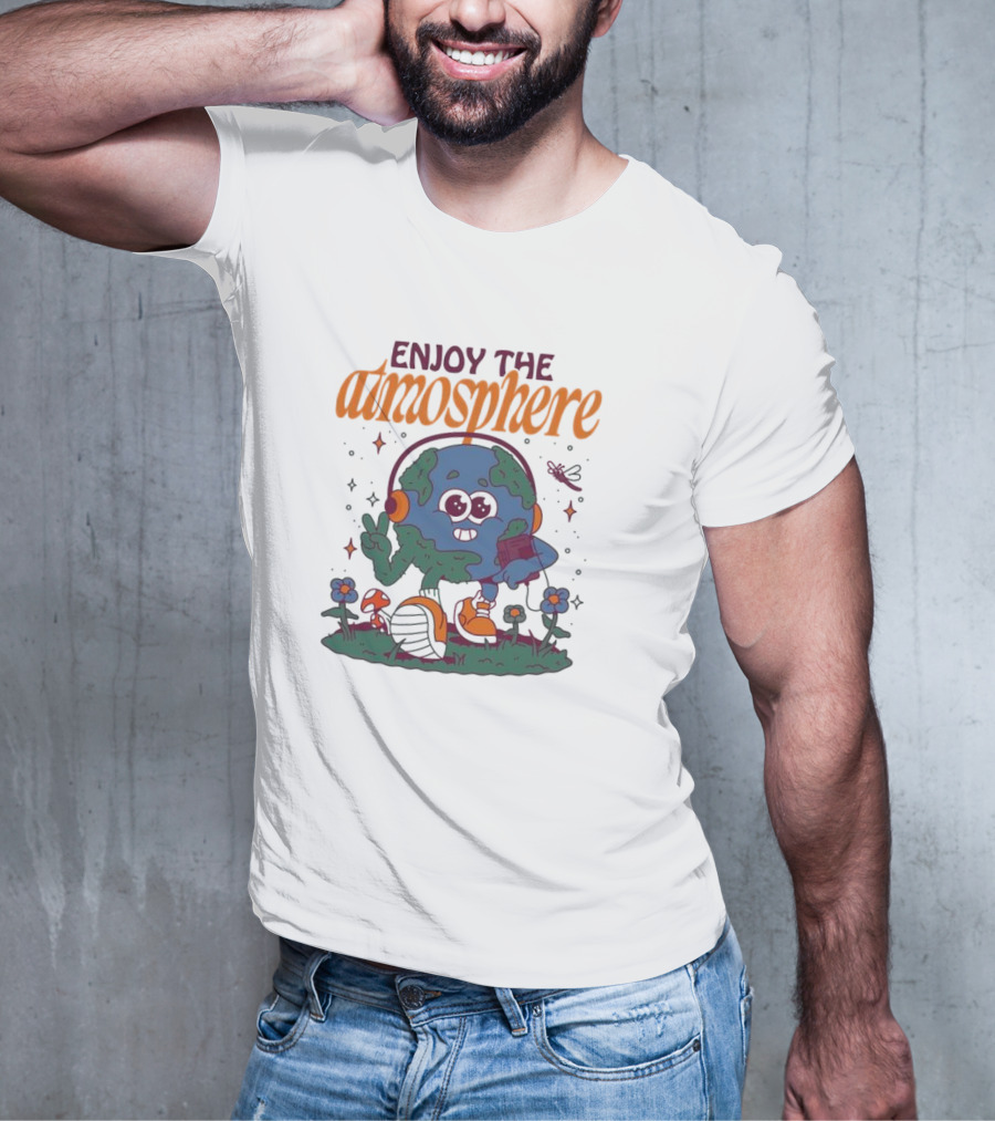 Enjoy The Atmosphere Planet Earth Headphones Peace Flowers T-Shirt