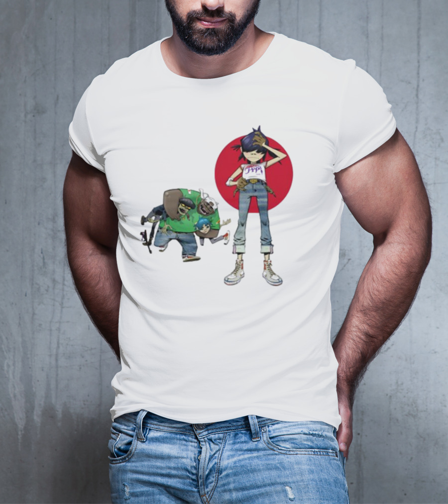 Gorillaz Invisible Sun Japanese Red Circle Band Members T-Shirt