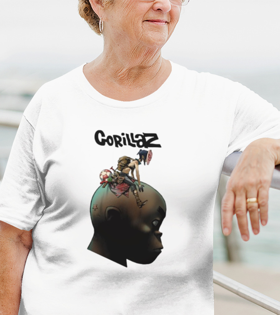 Gorillaz Plastic Beach Animated Character On Head T-Shirt
