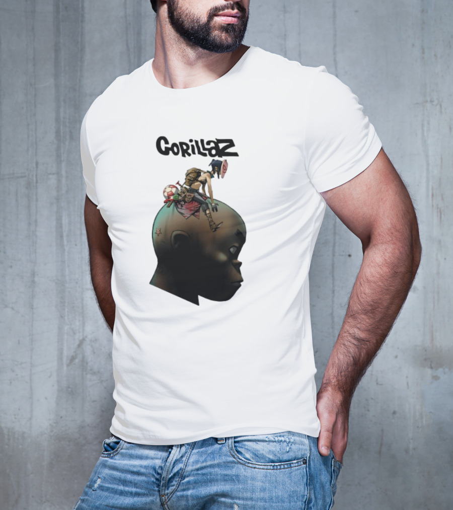 Gorillaz Plastic Beach Animated Character On Head T-Shirt
