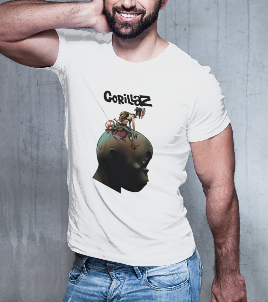 Gorillaz Plastic Beach Animated Character On Head T-Shirt