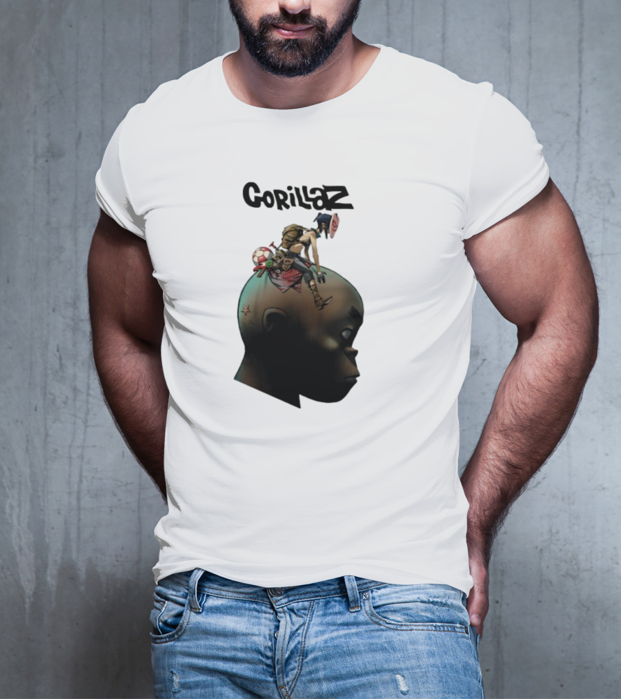 Gorillaz Plastic Beach Animated Character On Head T-Shirt