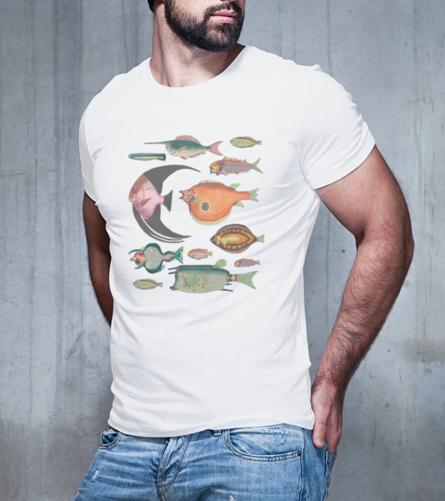 Fugly Fish Large Moon And Colorful Creatures T-Shirt