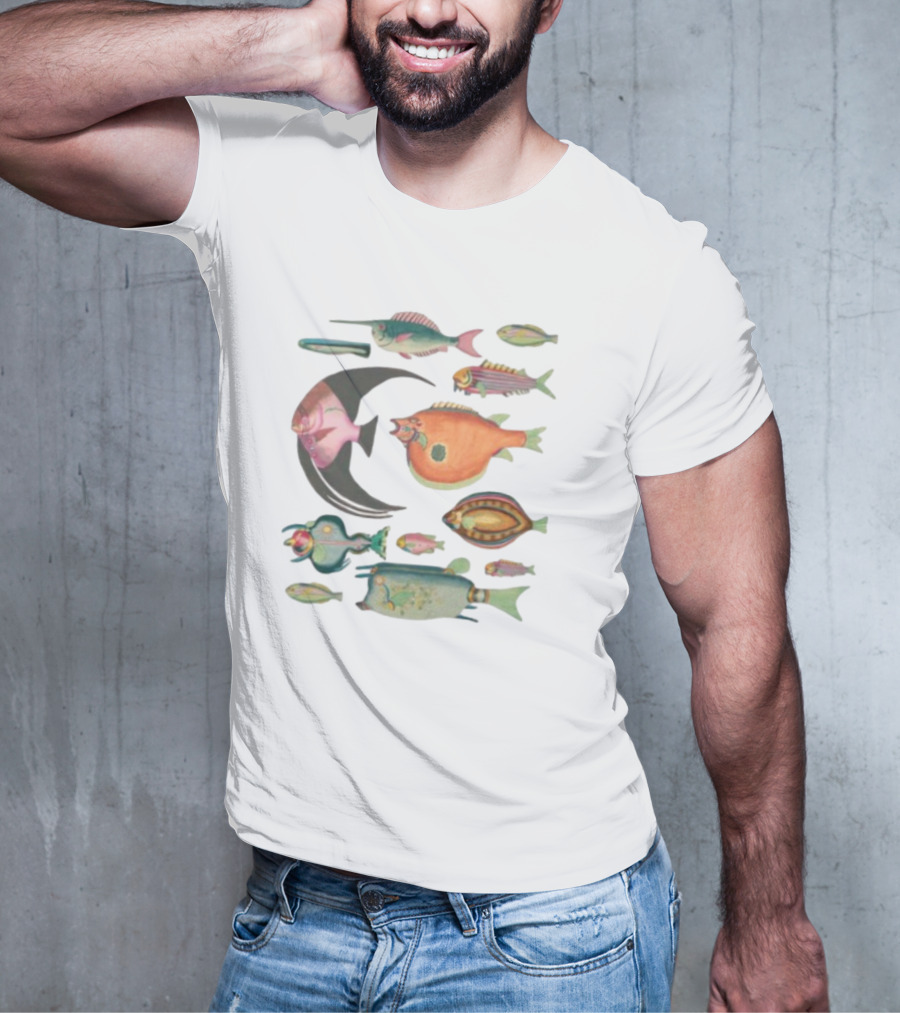 Fugly Fish Large Moon And Colorful Creatures T-Shirt