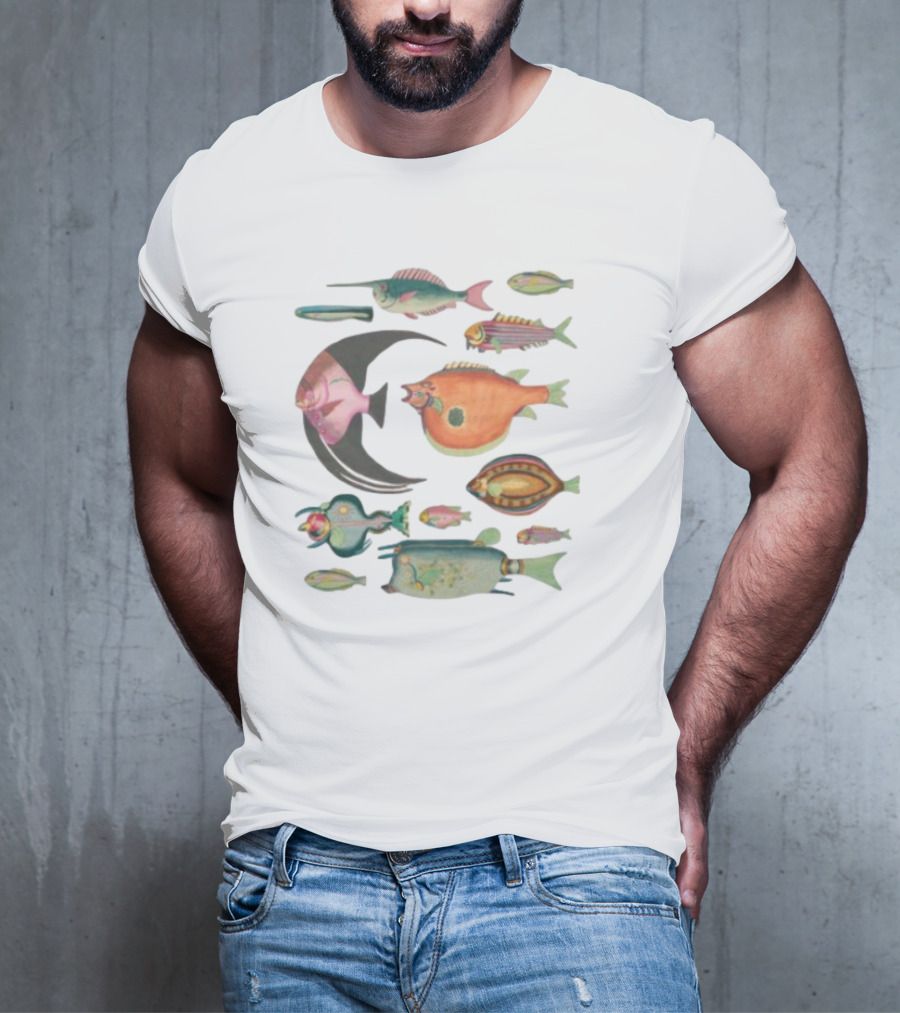 Fugly Fish Large Moon And Colorful Creatures T-Shirt