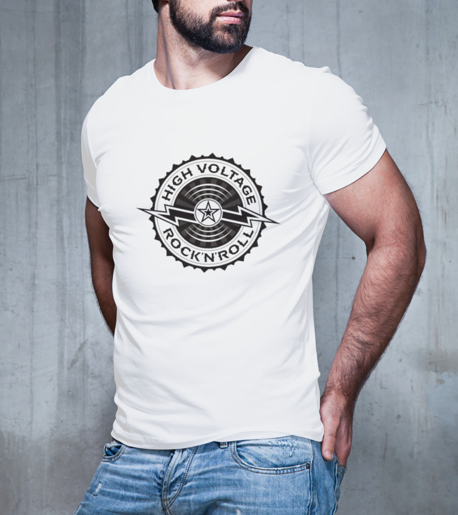 High Voltage Rock N Roll Starburst Lightning Bolt Emblem T-Shirt