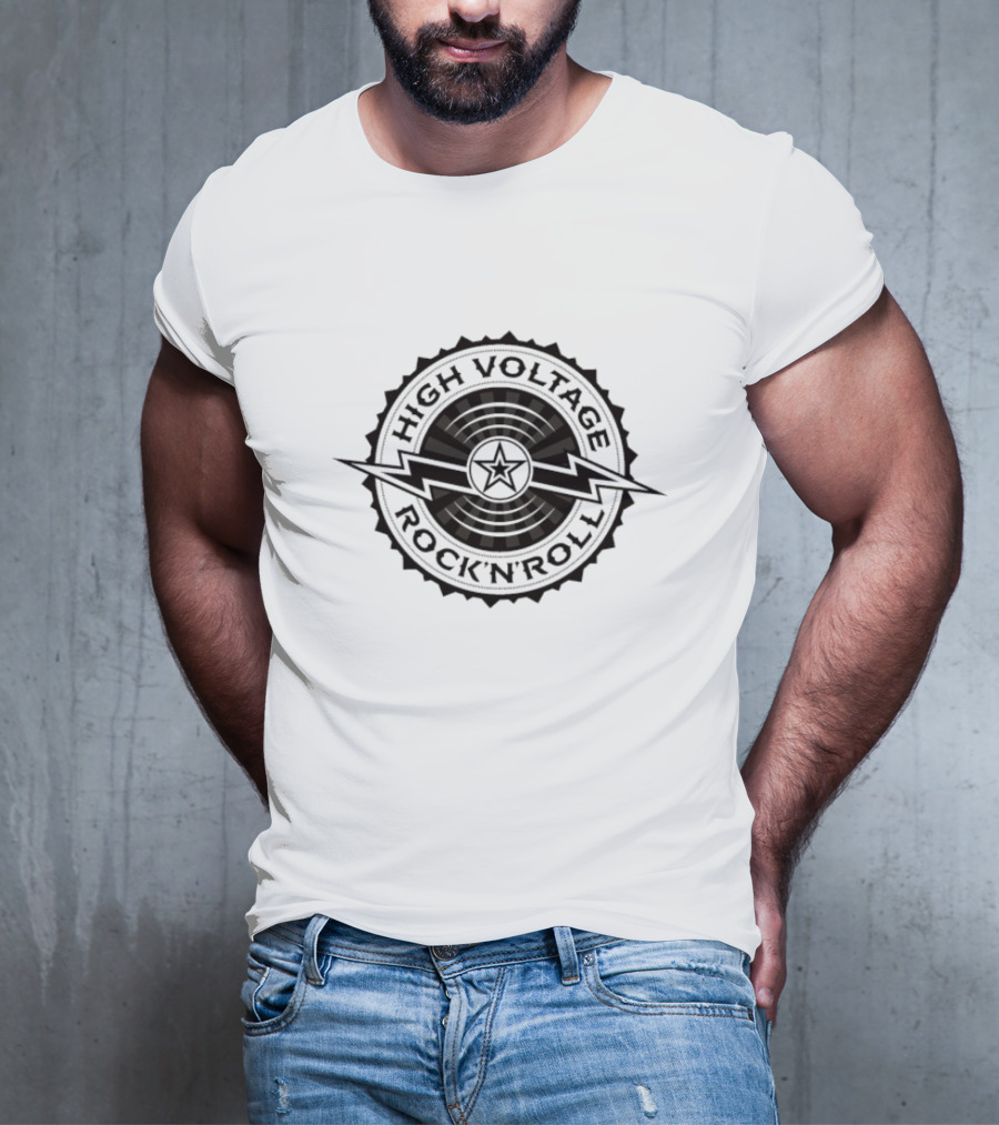 High Voltage Rock N Roll Starburst Lightning Bolt Emblem T-Shirt