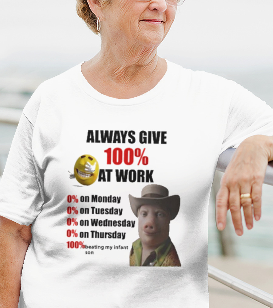 John Pork Always Give 100% At Work Emoji Cowboy Hat T-Shirt