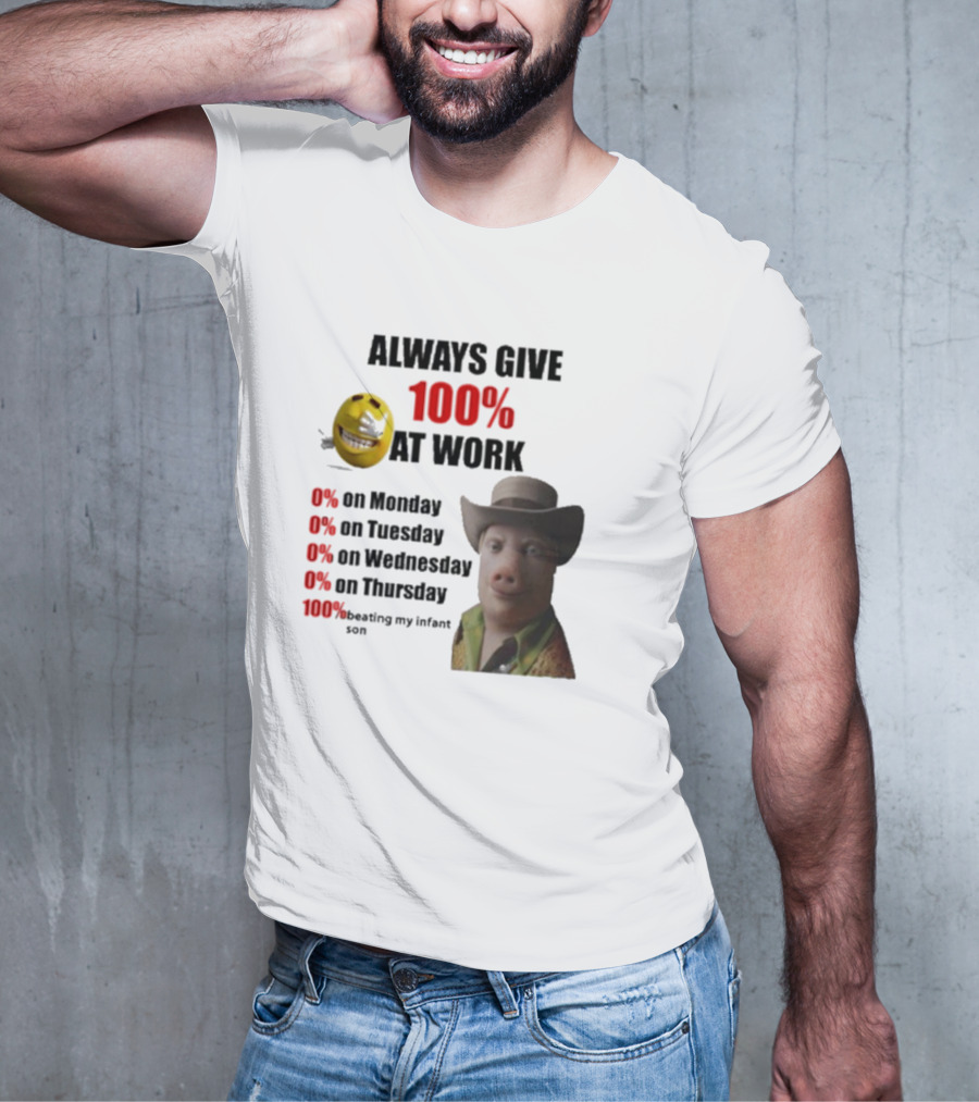 John Pork Always Give 100% At Work Emoji Cowboy Hat T-Shirt
