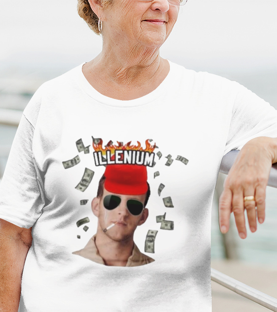 Illenium Flaming Cap Smoking Dollar Bills 2025 T-Shirt