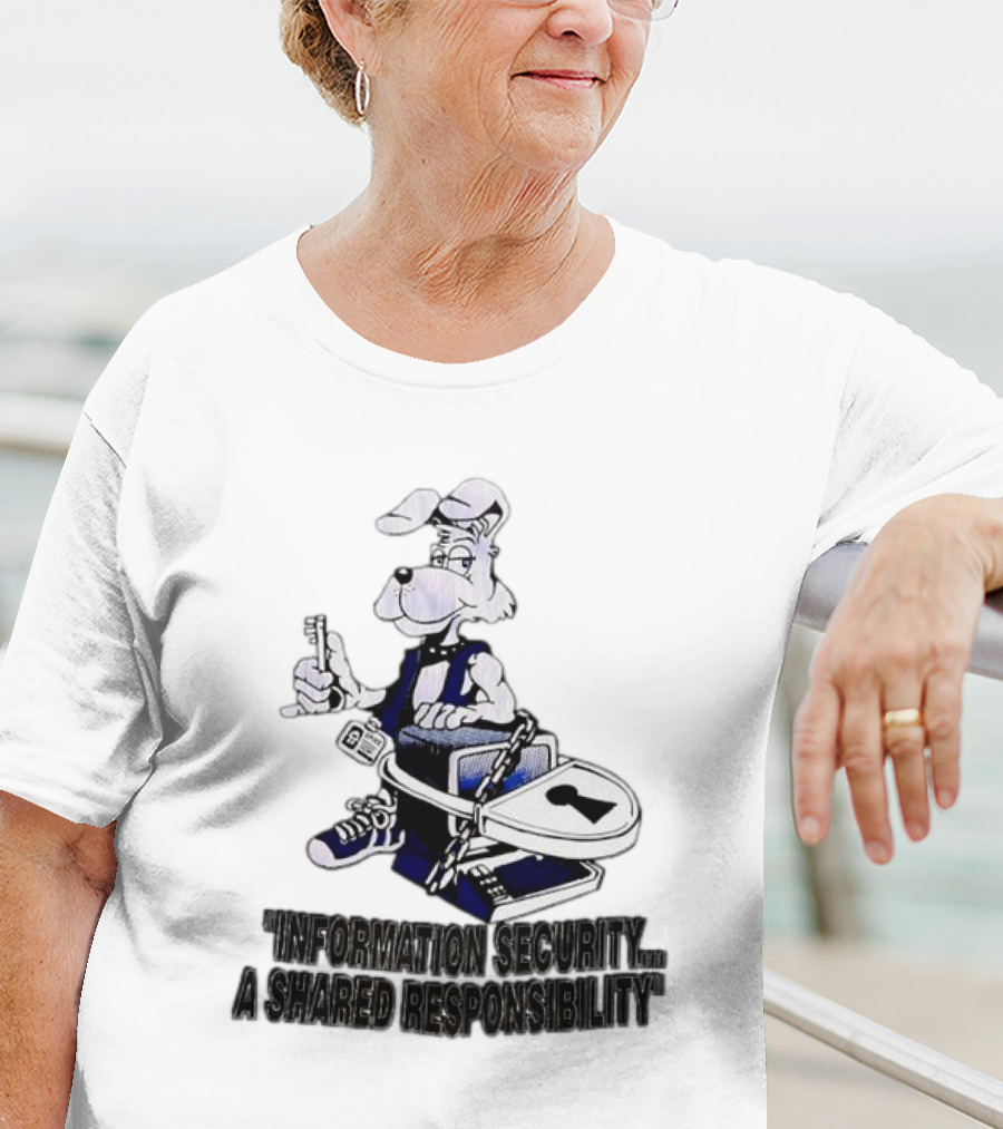 "Information Security A Shared Responsibility With Lock And Key Dog Character" T-Shirt