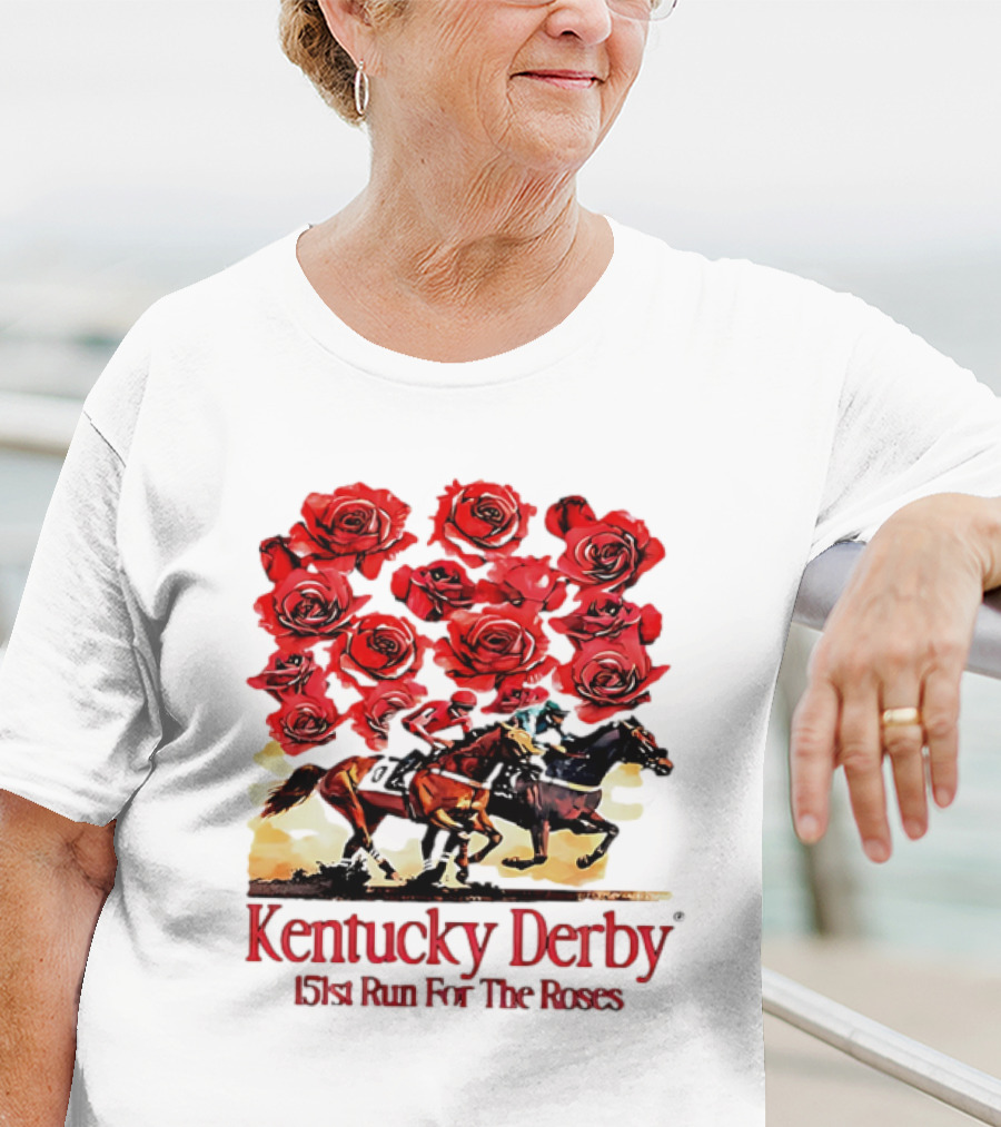 Kentucky Derby 151st Run For The Roses With Horses And Red Roses T-Shirt