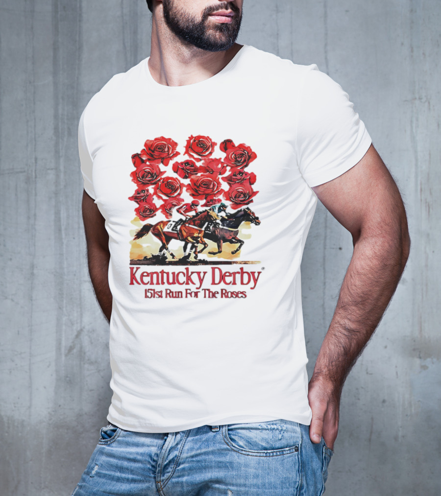 Kentucky Derby 151st Run For The Roses With Horses And Red Roses T-Shirt