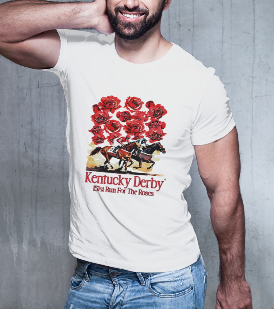 Kentucky Derby 151st Run For The Roses With Horses And Red Roses T-Shirt