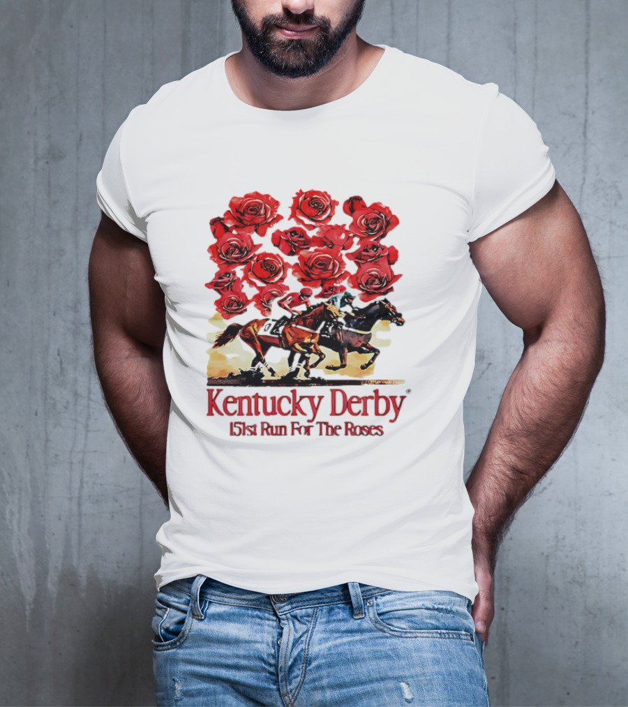 Kentucky Derby 151st Run For The Roses With Horses And Red Roses T-Shirt