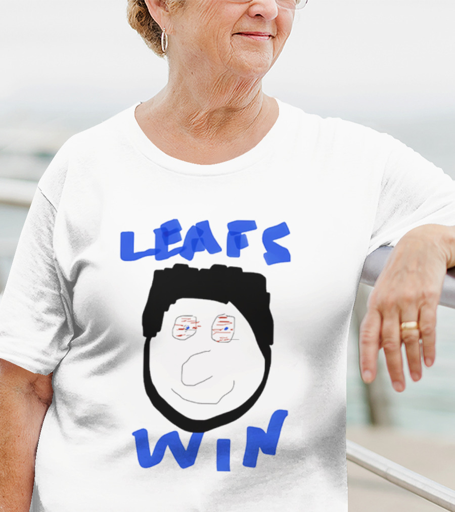 Leafs Win Fun Face Drawing With Blue And Red Accents T-Shirt