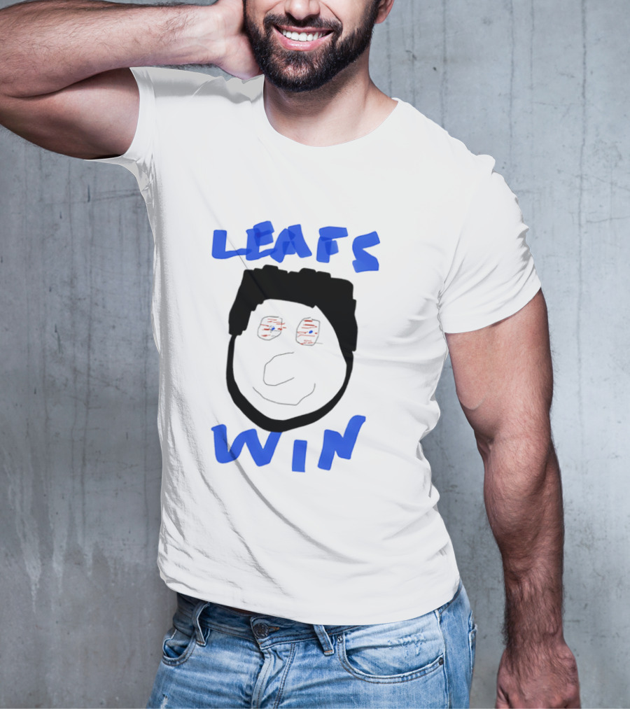 Leafs Win Fun Face Drawing With Blue And Red Accents T-Shirt