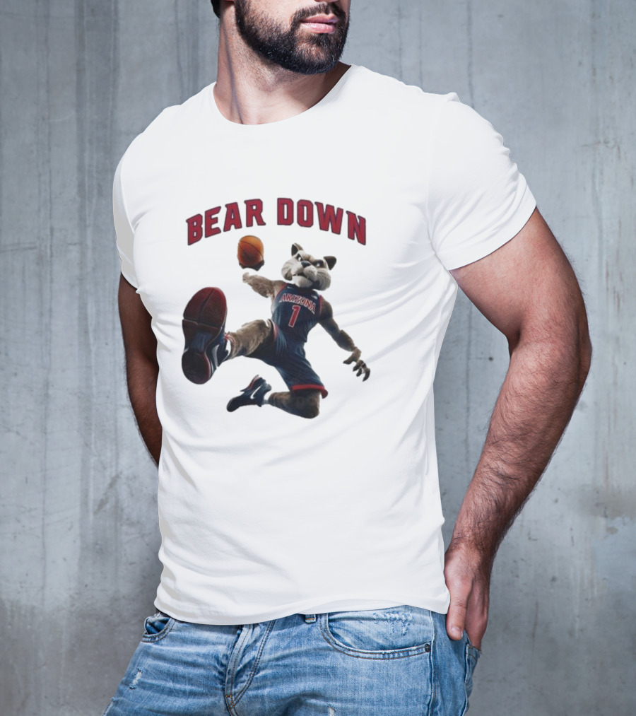 Bear Down Arizona Wildcats 2025 Mascot Basketball Action T-Shirt