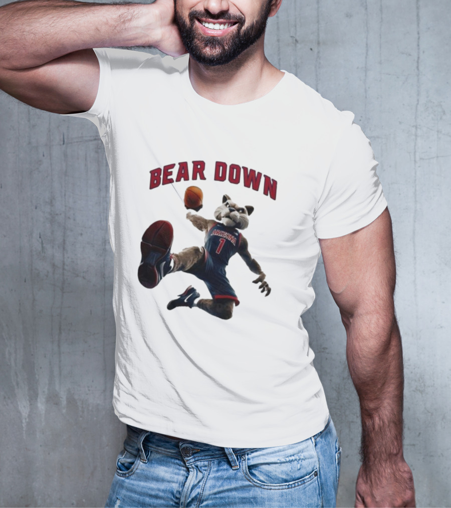Bear Down Arizona Wildcats 2025 Mascot Basketball Action T-Shirt