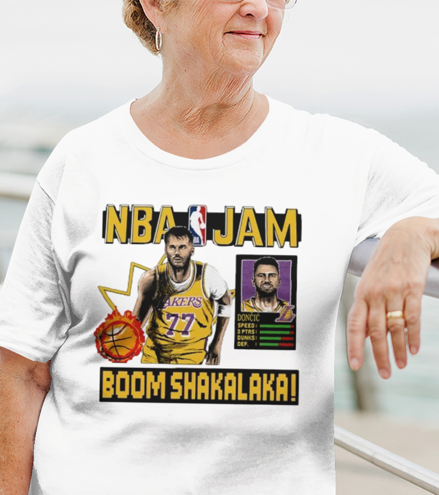 Luka Dončić NBA Jam Los Angeles Lakers Boom Shakalaka 77 T-Shirt