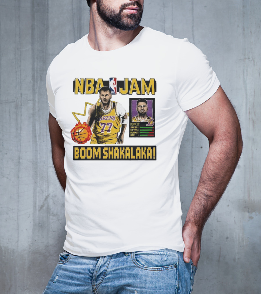Luka Dončić NBA Jam Los Angeles Lakers Boom Shakalaka 77 T-Shirt