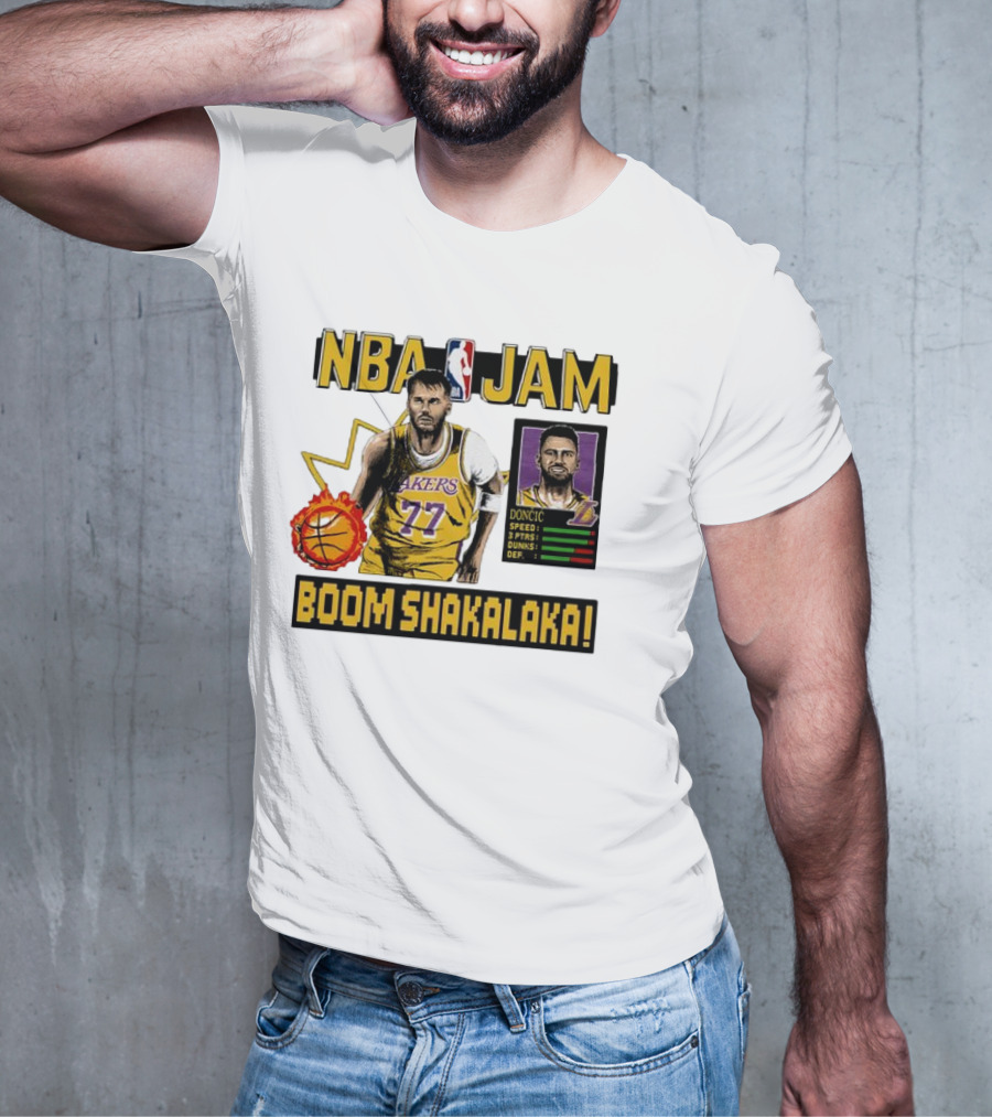 Luka Dončić NBA Jam Los Angeles Lakers Boom Shakalaka 77 T-Shirt