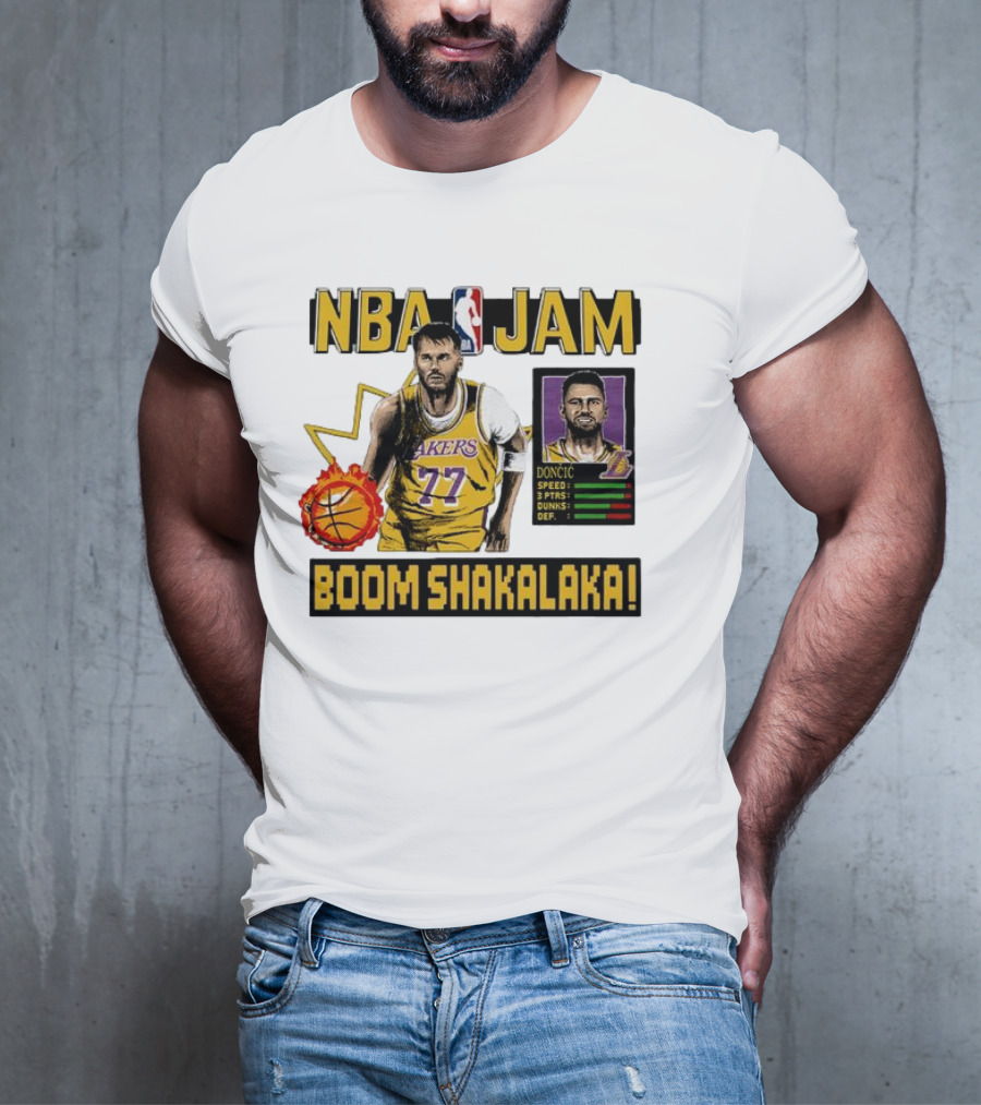 Luka Dončić NBA Jam Los Angeles Lakers Boom Shakalaka 77 T-Shirt