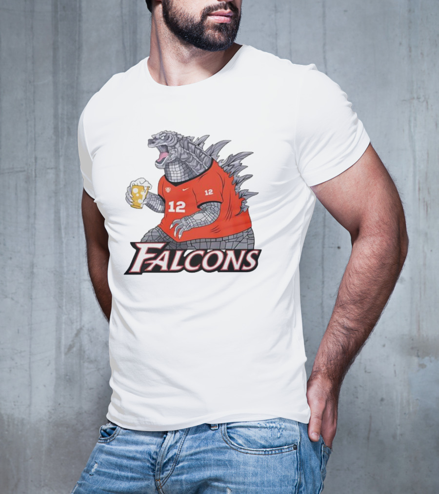 Atlanta Falcons Godzilla Monster Holding Beer T-Shirt