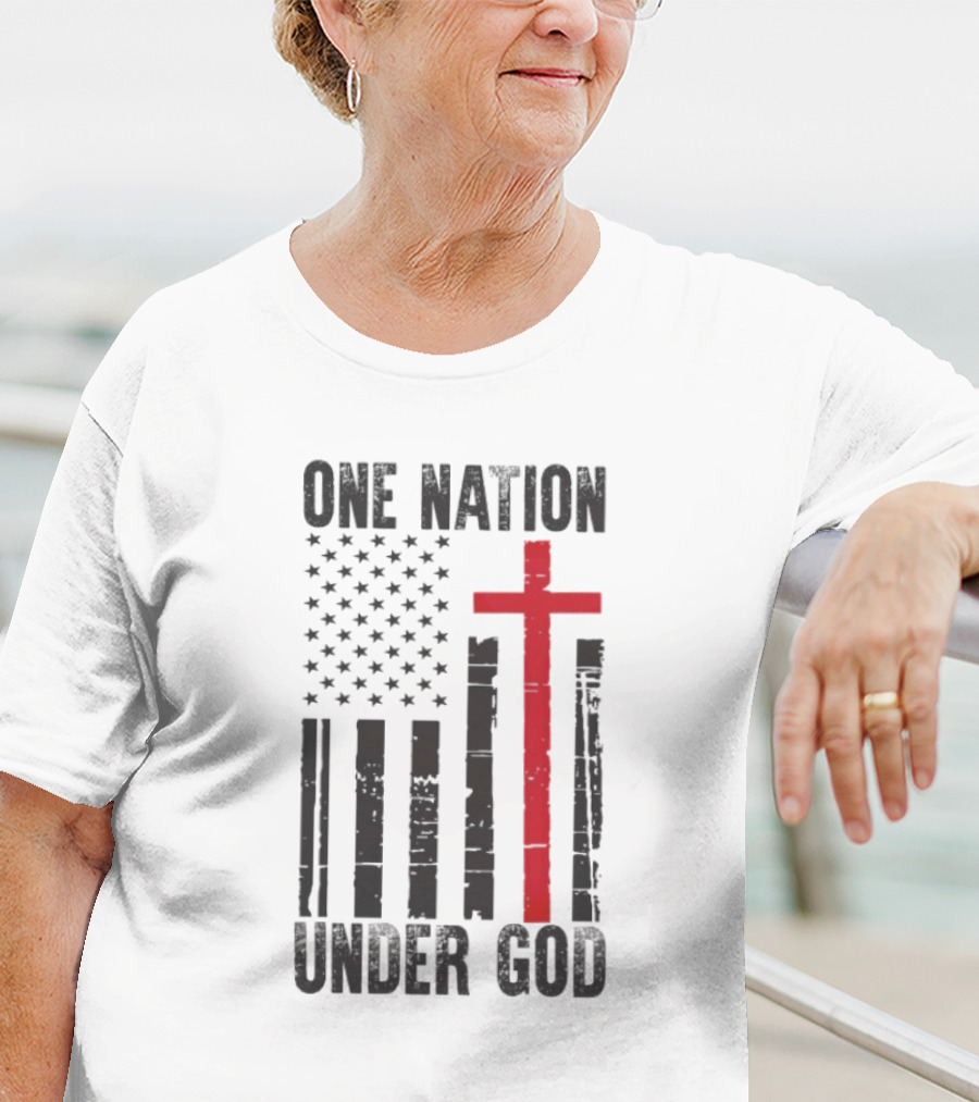 One Nation Under God American Flag Cross Design T-Shirt