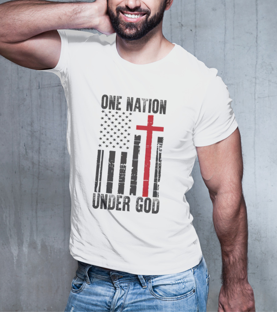 One Nation Under God American Flag Cross Design T-Shirt